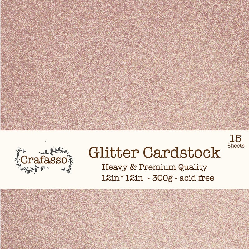 Crafasso 12" x 12" 300gms Heavy & Premium Glitter cardstock, 15 Sheets, Rose Gold - Image 1